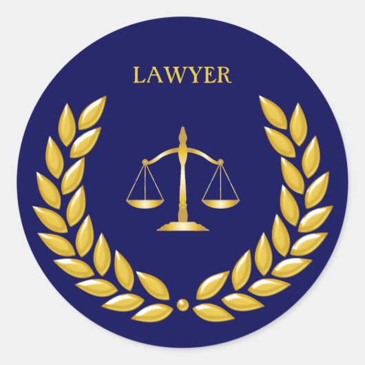 Golden Scales of Justice Lawyer on Blue Ronde Sticker (Voorkant)