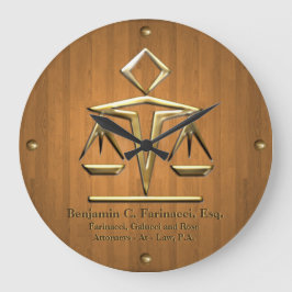 Golden Scales of Justice on Teak (Gepersonaliseerd Grote Klok