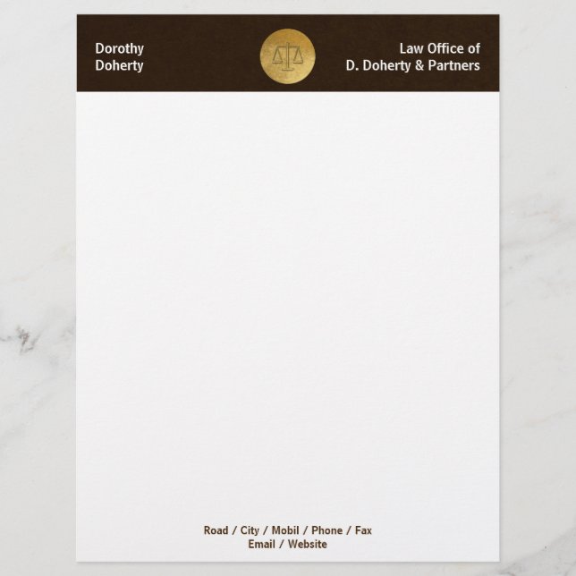 Golden Scales of Justice | WET KANTOOR Letterhead Custom Briefhoofd (Voorkant)