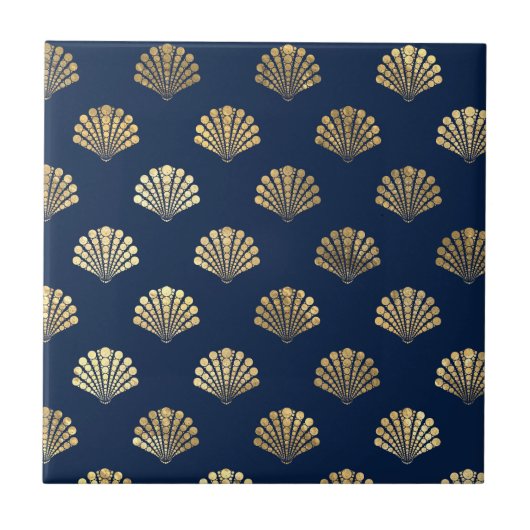 Golden Scallops op blauw Tegeltje (Voorkant)