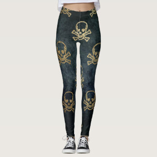 Golden schedel en kruisingen Halloween patroon Leggings