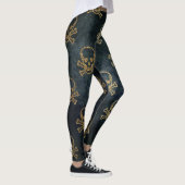 Golden schedel en kruisingen Halloween patroon Leggings (Rechts)