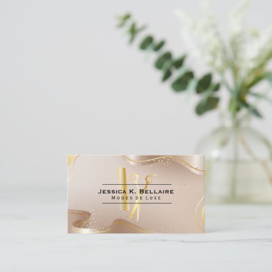 Golden Scissors en Comb | Goud lint Afsprakenkaartje (Staand voorkant)