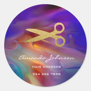 Golden Scissors Logo Hair Dresser Stylist Glitter Ronde Sticker