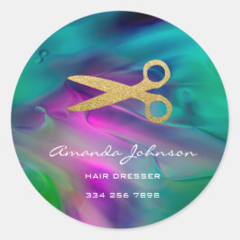 Golden Scissors Logo Hair Dresser Stylist Green Ronde Sticker