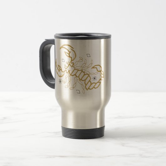 Golden Scorpio Zodiac Mug- Brew Bold, Sting Strong Reisbeker (Voorkant links)