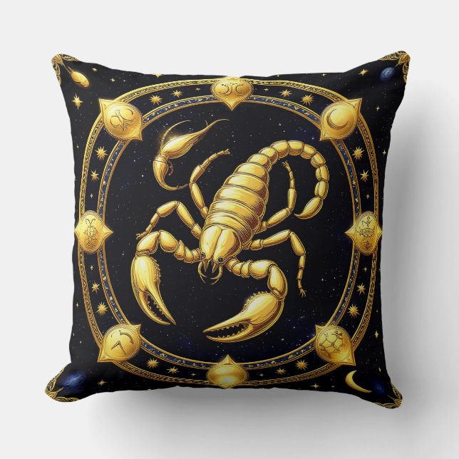 Golden Scorpion Zodiac Design met Ornamens Kussen (Voorkant)