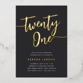 Golden Script 21st Birthday Party Folie Uitnodiging (Voorkant)