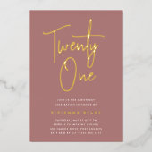 Golden Script 21st Birthday Party Folie Uitnodiging (Voorkant)