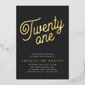 Golden Script 21st Birthday Party Folie Uitnodiging (Voorkant)