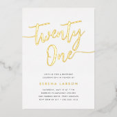 Golden Script 21st Birthday Party Folie Uitnodiging (Voorkant)