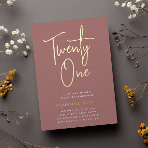 Golden Script 21st Birthday Party Folie Uitnodiging