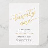 Golden Script 21st Birthday Party Folie Uitnodiging (Voorkant)