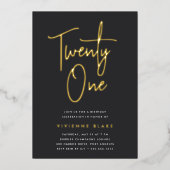 Golden Script 21st Birthday Party Folie Uitnodiging (Voorkant)