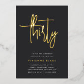 Golden Script 30th Birthday Party Folie Uitnodiging (Voorkant)