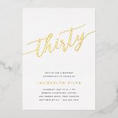 Golden Script 30th Birthday Party Folie Uitnodiging (Voorkant)
