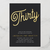 Golden Script 30th Birthday Party Folie Uitnodiging (Voorkant)