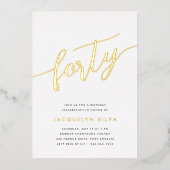 Golden Script 40th Birthday Party Folie Uitnodiging (Voorkant)