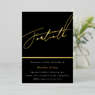 Golden Script 40th Birthday Party Gold Folie Uitnodiging