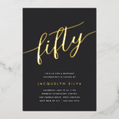 Golden Script 50th Birthday Party Folie Uitnodiging (Voorkant)