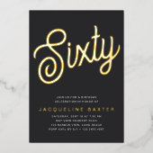 Golden Script 60th Birthday Party Folie Uitnodiging (Voorkant)