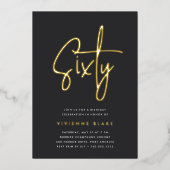 Golden Script 60th Birthday Party Folie Uitnodiging (Voorkant)