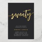 Golden Script 70th Birthday Party Folie Uitnodiging (Voorkant)