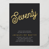 Golden Script 70th Birthday Party Folie Uitnodiging (Voorkant)