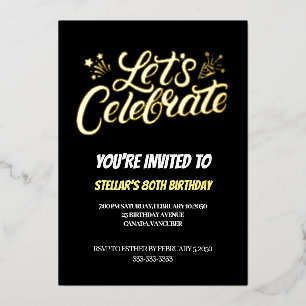 Golden Script 80th Birthday Party Folie Uitnodiging