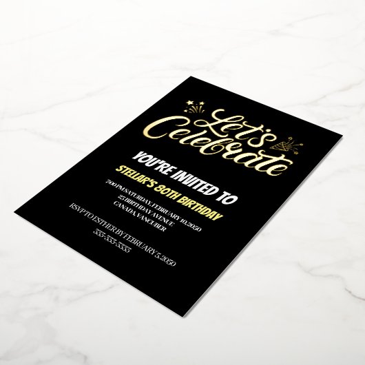 Golden Script 80th Birthday Party Folie Uitnodiging (Gedraaid)