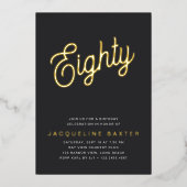 Golden Script 80th Birthday Party Folie Uitnodiging (Voorkant)
