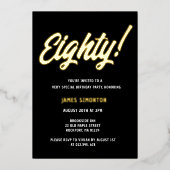  Golden Script 80th Birthday Party Folie Uitnodiging (Voorkant)