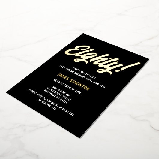  Golden Script 80th Birthday Party Folie Uitnodiging (Gedraaid)