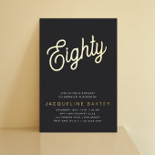Golden Script 80th Birthday Party Folie Uitnodiging
