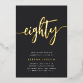 Golden Script 80th Birthday Party Folie Uitnodiging (Voorkant)