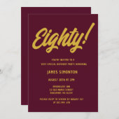 Golden Script 80th Birthday Party Kaart (Voorkant / Achterkant)