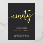 Golden Script 90th Birthday Party Folie Uitnodiging (Voorkant)
