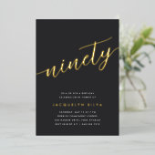 Golden Script 90th Birthday Party Folie Uitnodiging (Staand Voorkant)