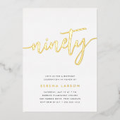 Golden Script 90th Birthday Party Folie Uitnodiging (Voorkant)