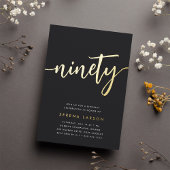 Golden Script 90th Birthday Party Folie Uitnodiging