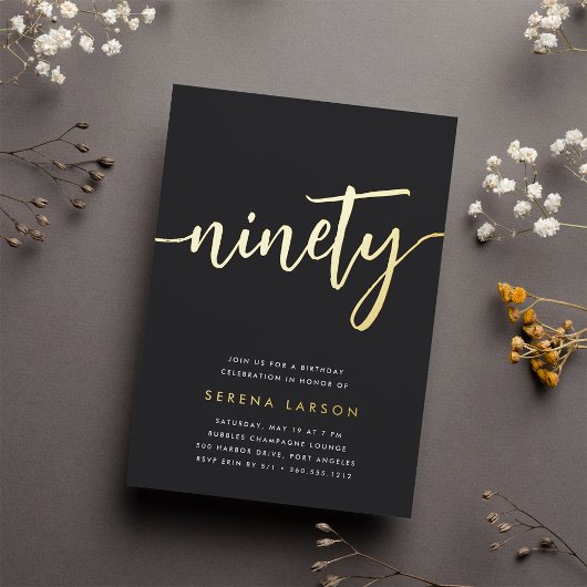Golden Script 90th Birthday Party Folie Uitnodiging