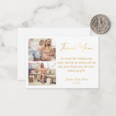 Golden Script Bedankt baby shower 2 foto's Notitiekaartje (Voorkant / Achterkant in situ)