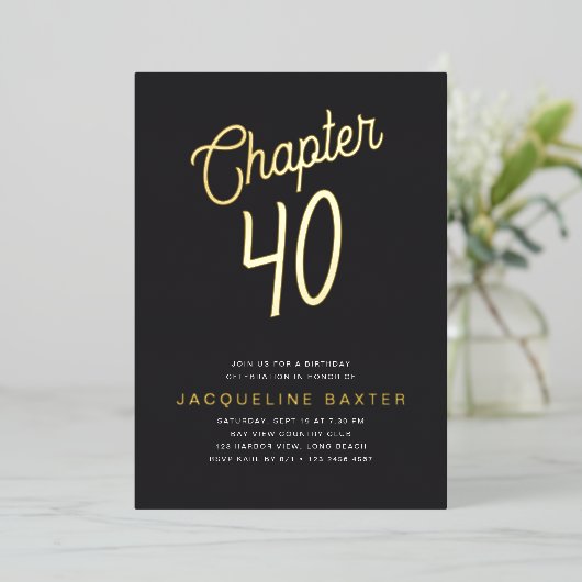 Golden Script Chapter 40 40th Birthday Party Folie Uitnodiging (Staand Voorkant)