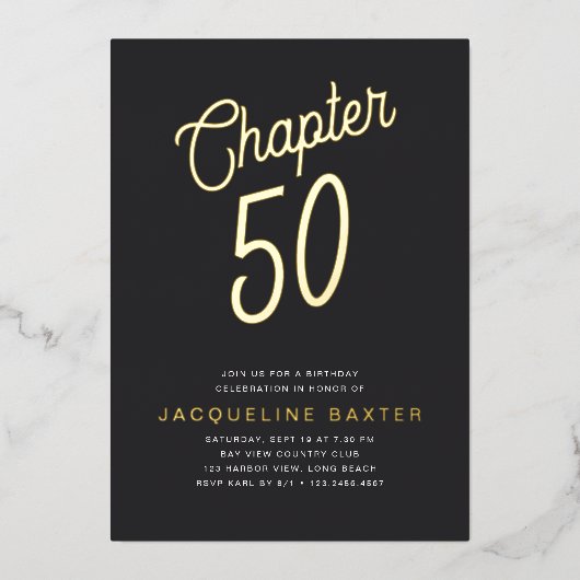 Golden Script Chapter 50 50th Birthday Party Folie Uitnodiging (Voorkant)