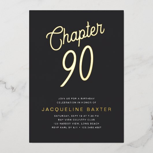 Golden Script Chapter 90 90th Birthday Party Folie Uitnodiging (Voorkant)