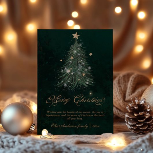 Golden Script Christmas Tree Feestdagenkaart