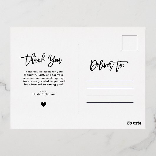 Golden Script | Foto van Elegant Wedding Hartelijk Folie Uitnodiging Briefkaart (Achterkant)