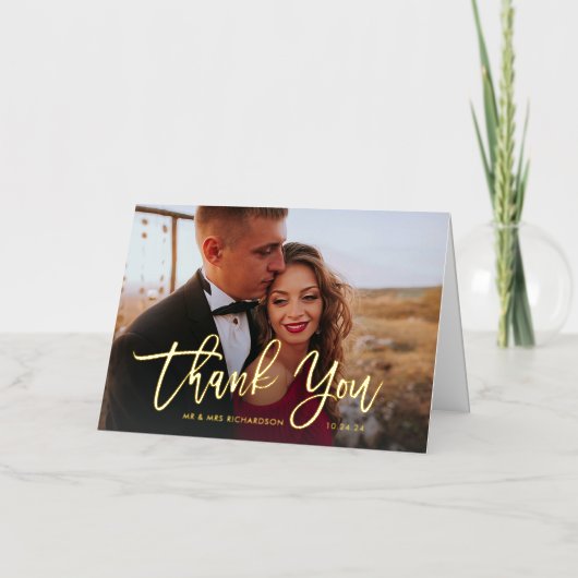 Golden Script | Foto van Elegant Wedding Hartelijk Folie Wenskaart (Voorkant)