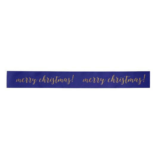 Golden Script Merry-kerstblauwe marine Gift Idee Satijnen Lint (Voorkant)