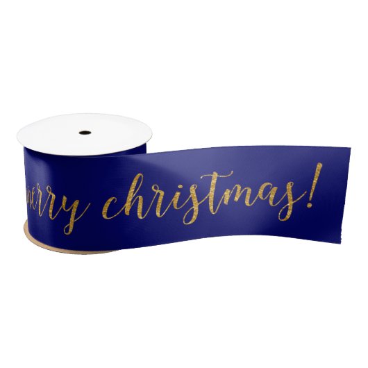 Golden Script Merry-kerstblauwe marine Gift Idee Satijnen Lint (Spoel)